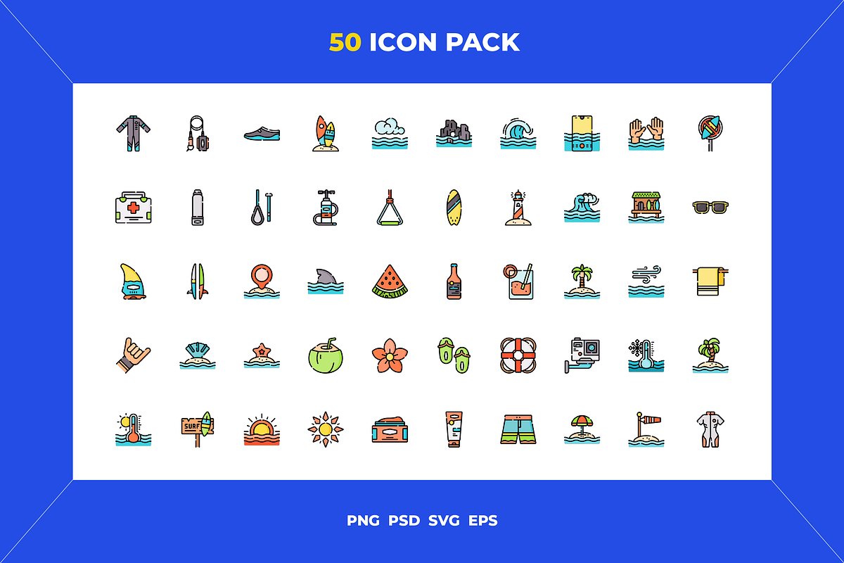 50 Surf icons, an Outline Icon by Wencory (Photo 1 of 2)