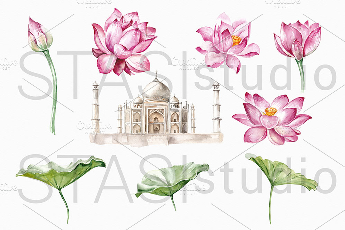 Taj Mahal Watercolor Clipart, a Decorative Illustration by STASIstudio (Photo 2 of 3)