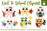 Owl Go To School Clipart, an Object Graphic by Cozy Cat Design (Thumbnail 1 of 3)