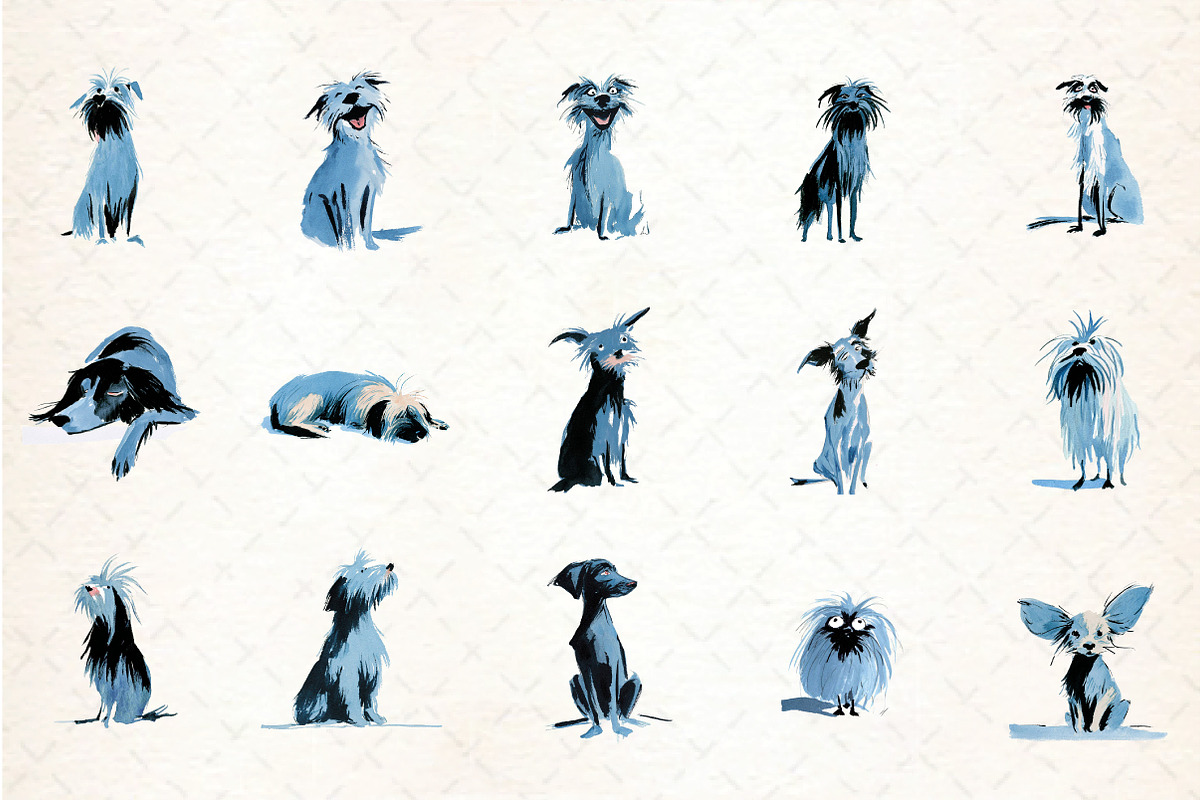 Watercolor Doodle Dog Clipart Set, an Illustration by DreamCafeArt (Photo 2 of 5)
