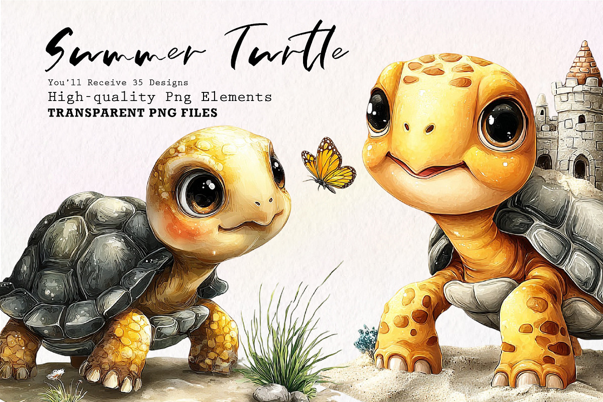 Quirky Funny Summer Turtle Clipart, an Animal Illustration by CreationArt (Photo 1 of 7)
