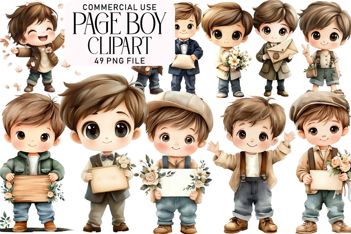 Watercolor Page Boy Clipart, an Illustration by Daily.Designs (Photo 1 of 4)