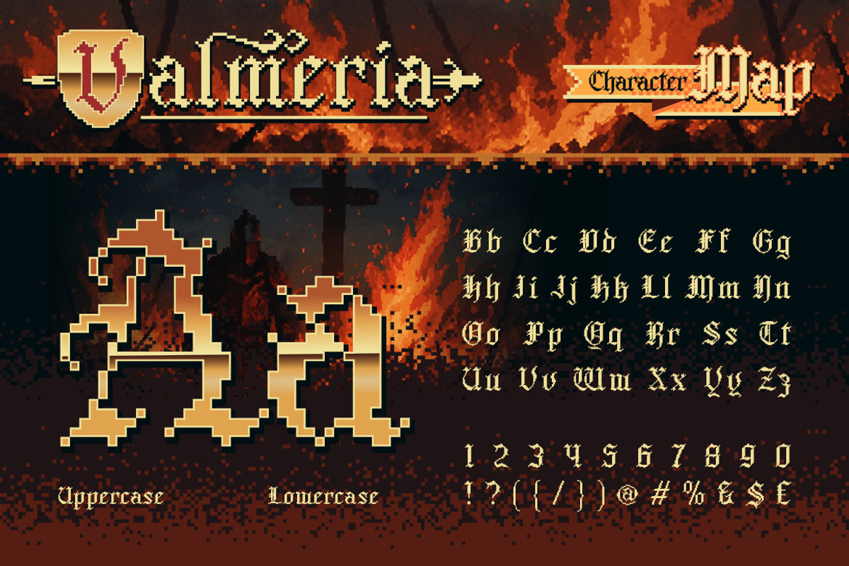 Valmeria - Medival Pixel, a Serif Font by Burntilldead (Photo 2 of 12)