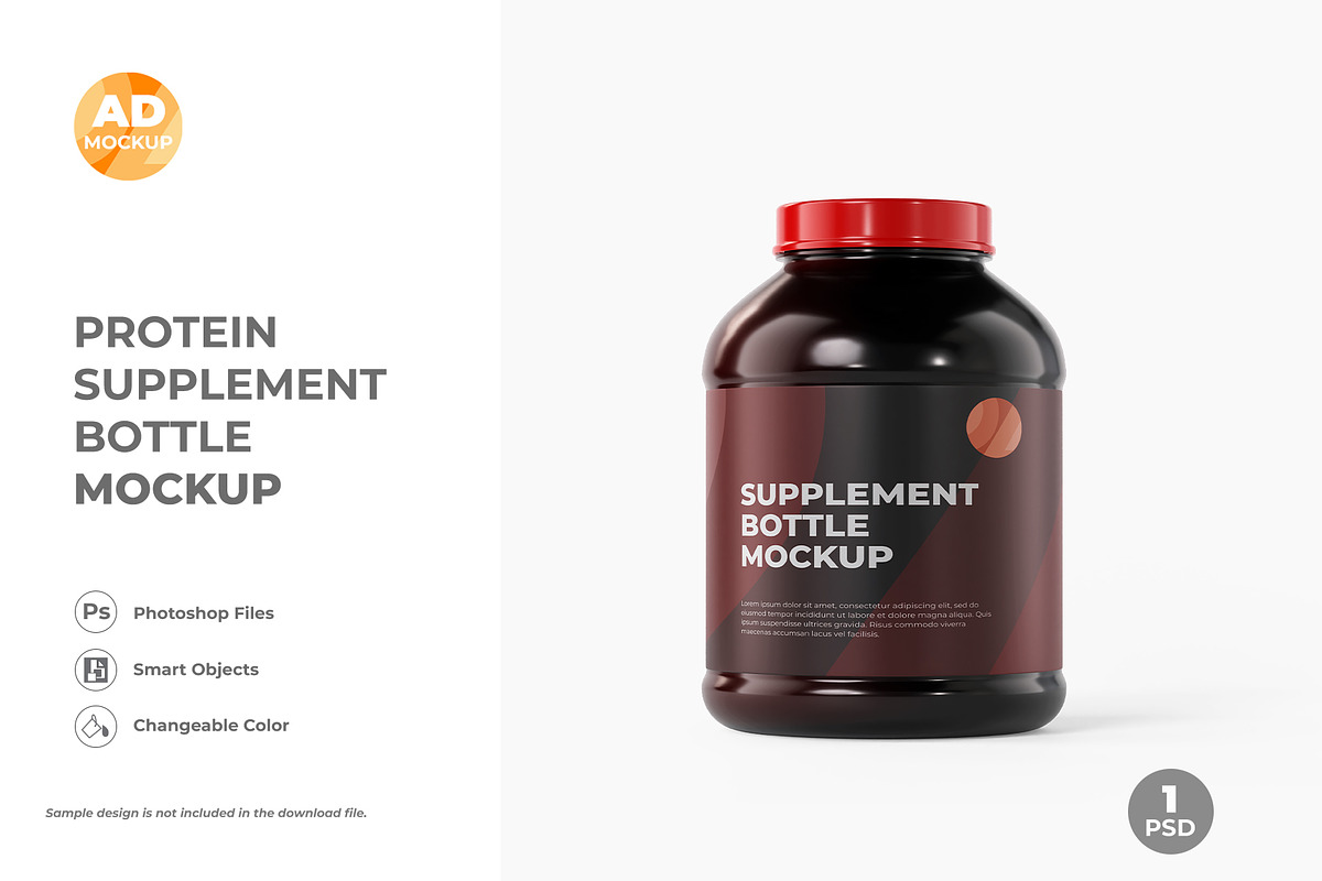 Protein Jar Bottle Mockup (1PSD), a Packaging Mockup by Adstart (Photo 1 of 5)