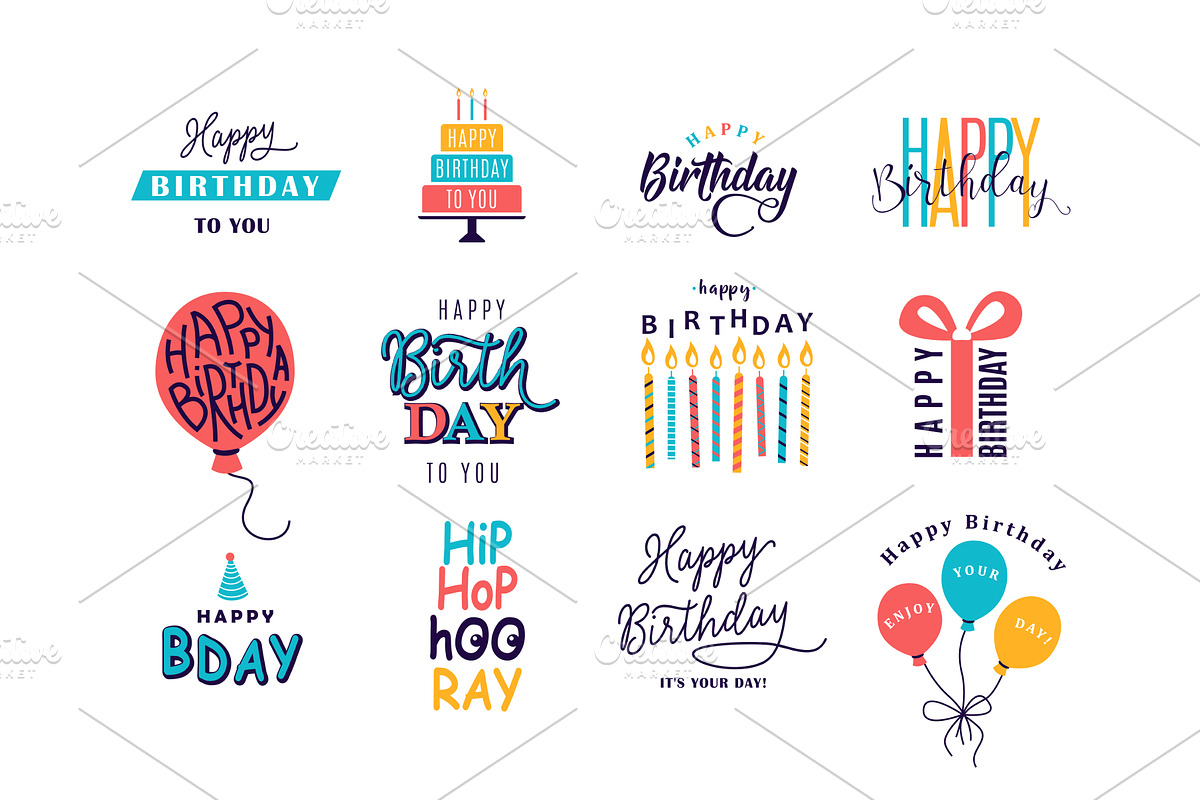 Happy Birthday logo set vector, an Object Illustration by Zaie