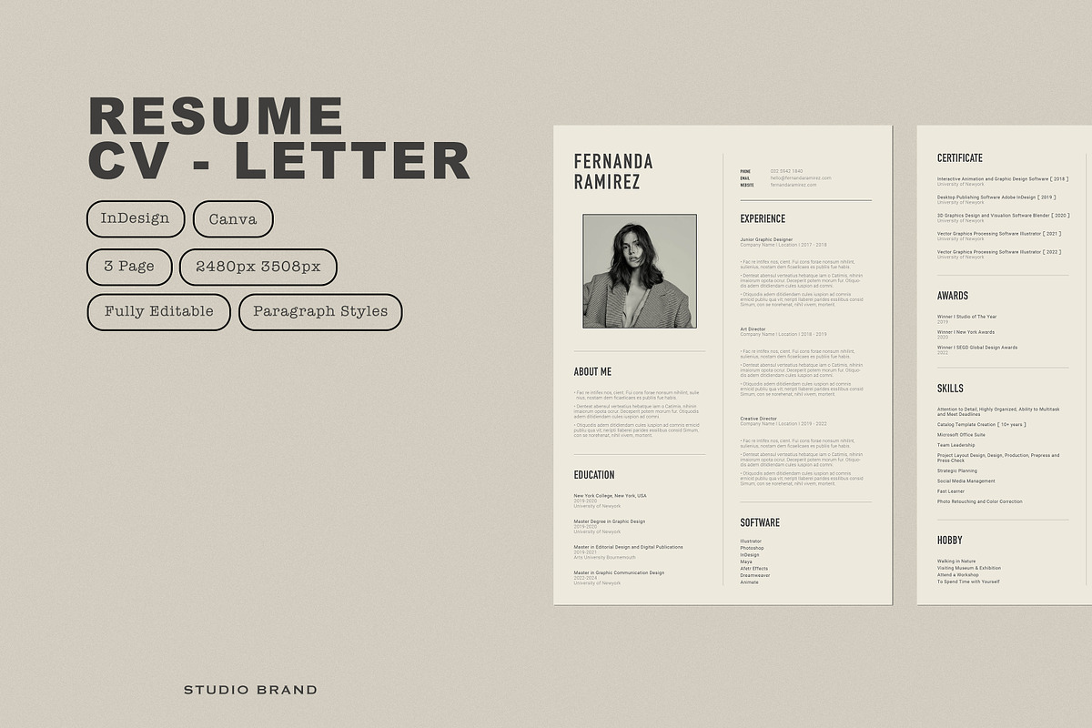 COS I Resume - CV - Letter, a Resume Template by Studio Brand (Photo 1 of 5)