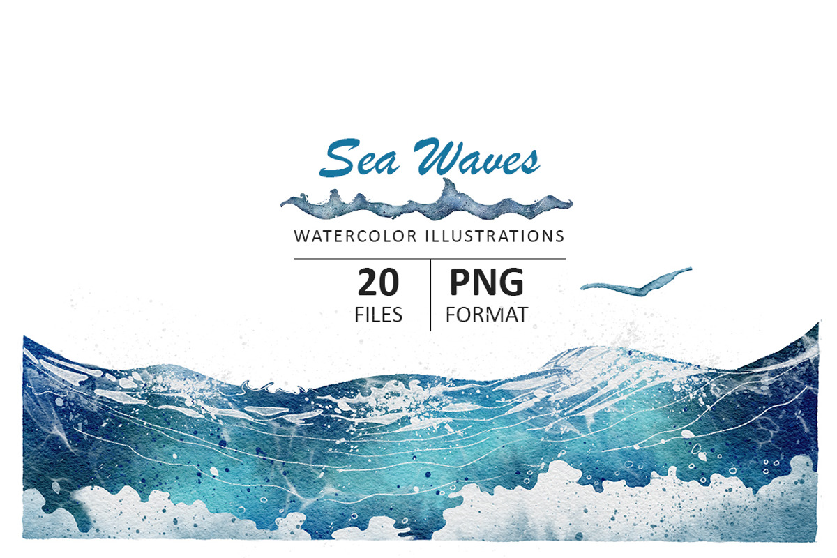 Sea Waves watercolor illustrations, an Object Illustration by Evgeniia (Photo 5 of 5)