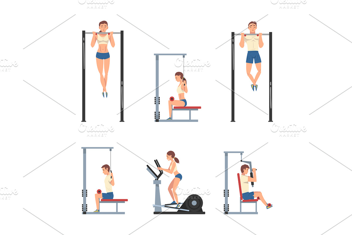 Man and Woman at Gym Training with, a Person Illustration by TopVectors