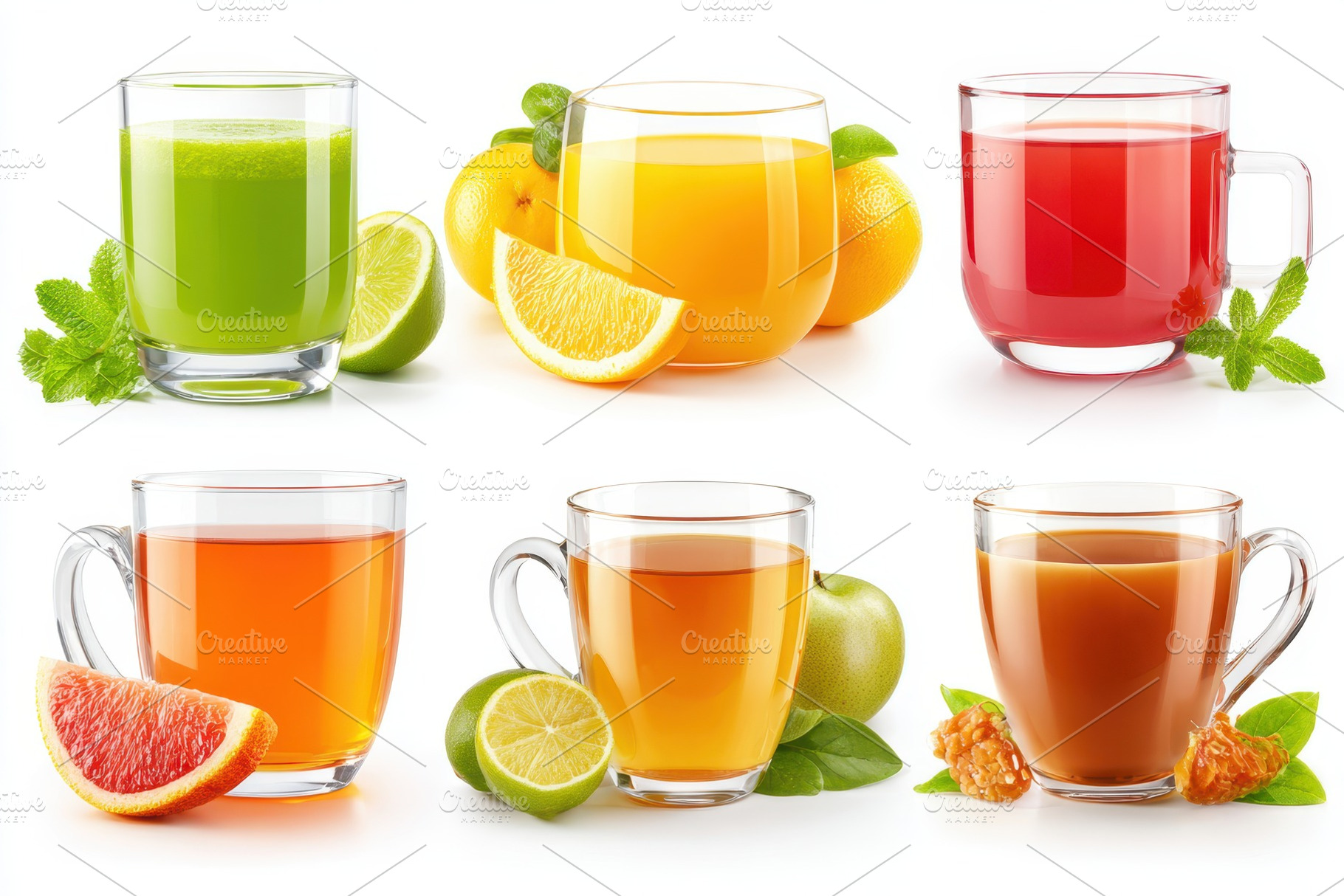 Colorful citrus and tea glass assortment, a Food & Drink Photo by AlyaAnd