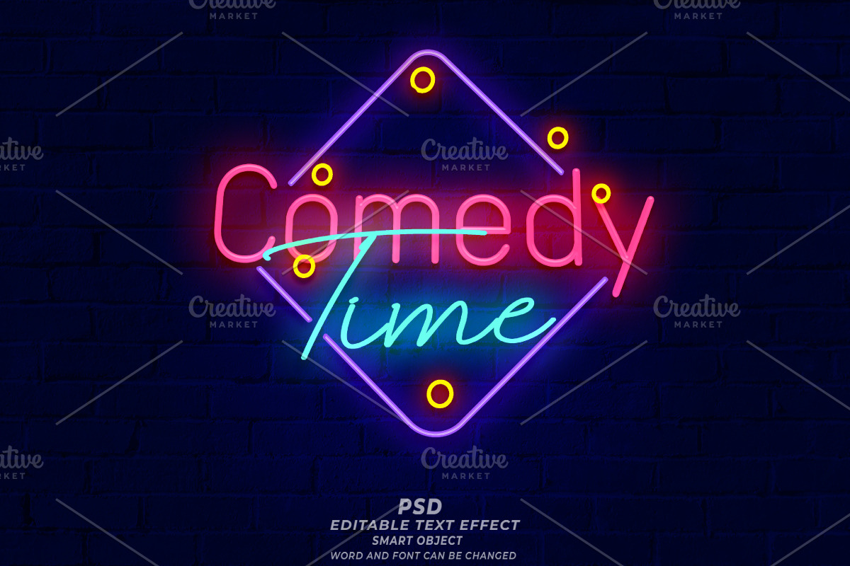 Comedy Time Neon Sign Editable Text, a Layer Style Add-On by TrueVector