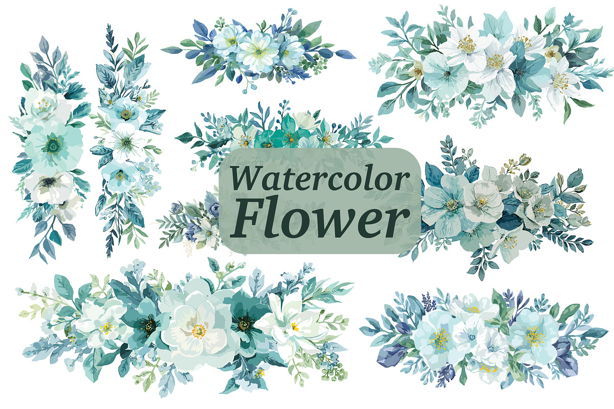 Cool Blue Watercolor Florals, an Illustration by Creativeshirt (Photo 1 of 11)