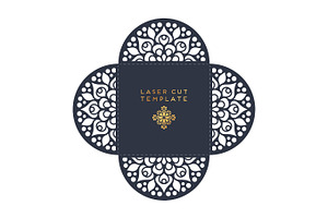 Vector wedding card laser cut template. Vintage decorative elements