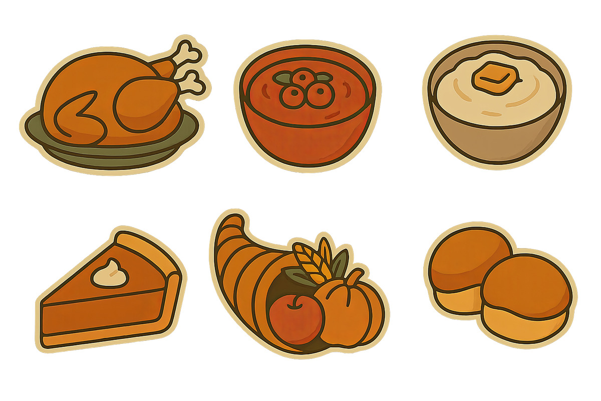 Thanksgiving food icons set featurin, an Illustration by Dvoevnore photos