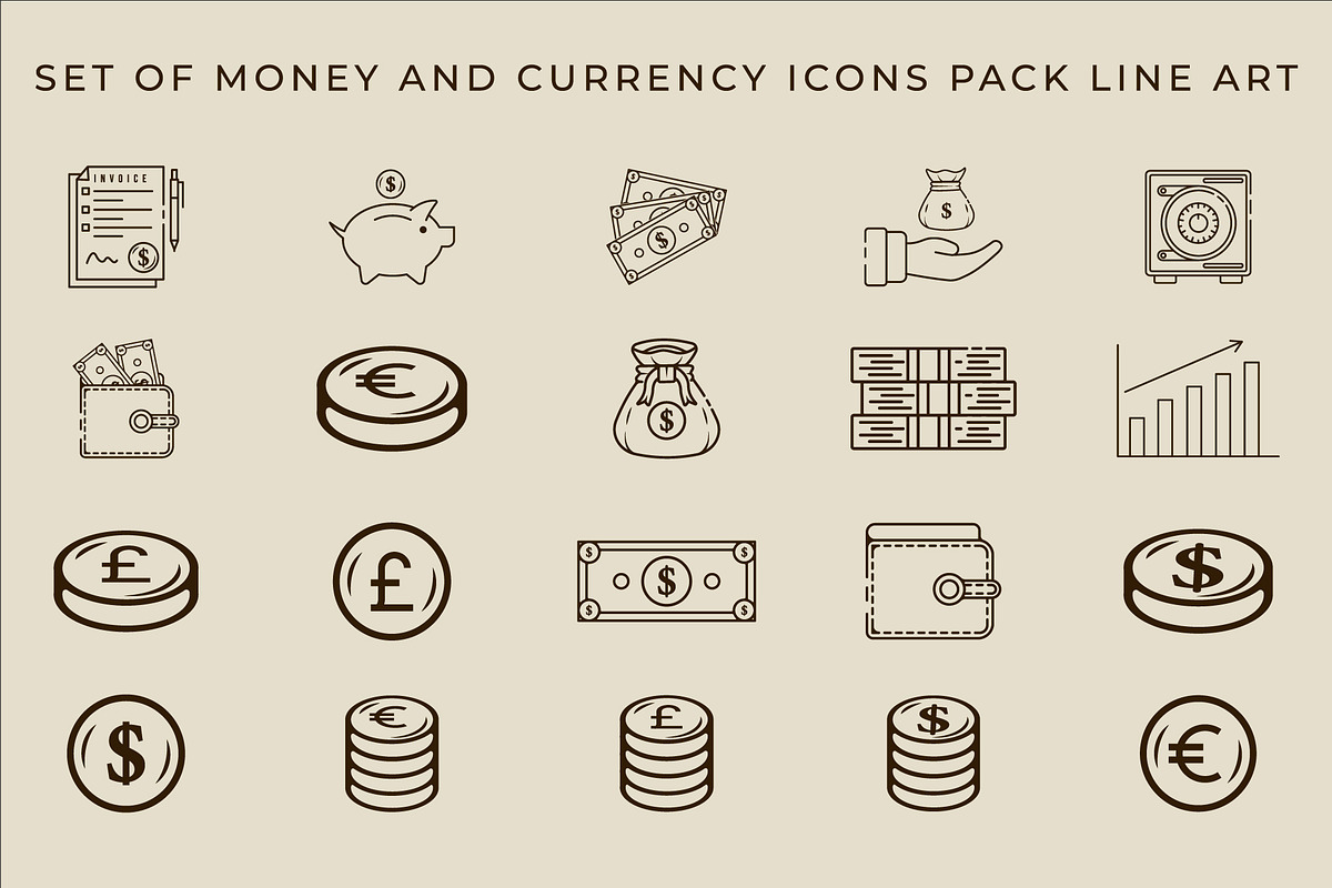 set of isolated money and currency, an Outline Icon by zyxroun shop