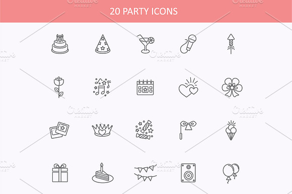 Outline Web Icons Set Party