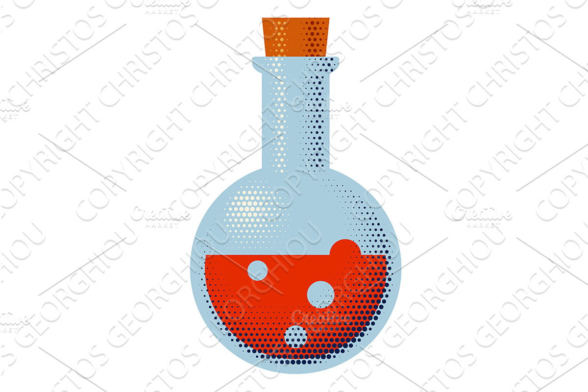 Flask Beaker Retro Science Icon, an Illustration by Christos Georghiou