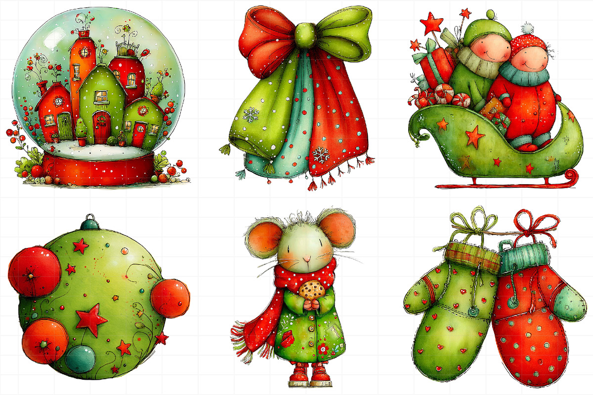 Whimsical Christmas Watercolor Clipa, an Illustration by Daily.Designs (Photo 3 of 5)