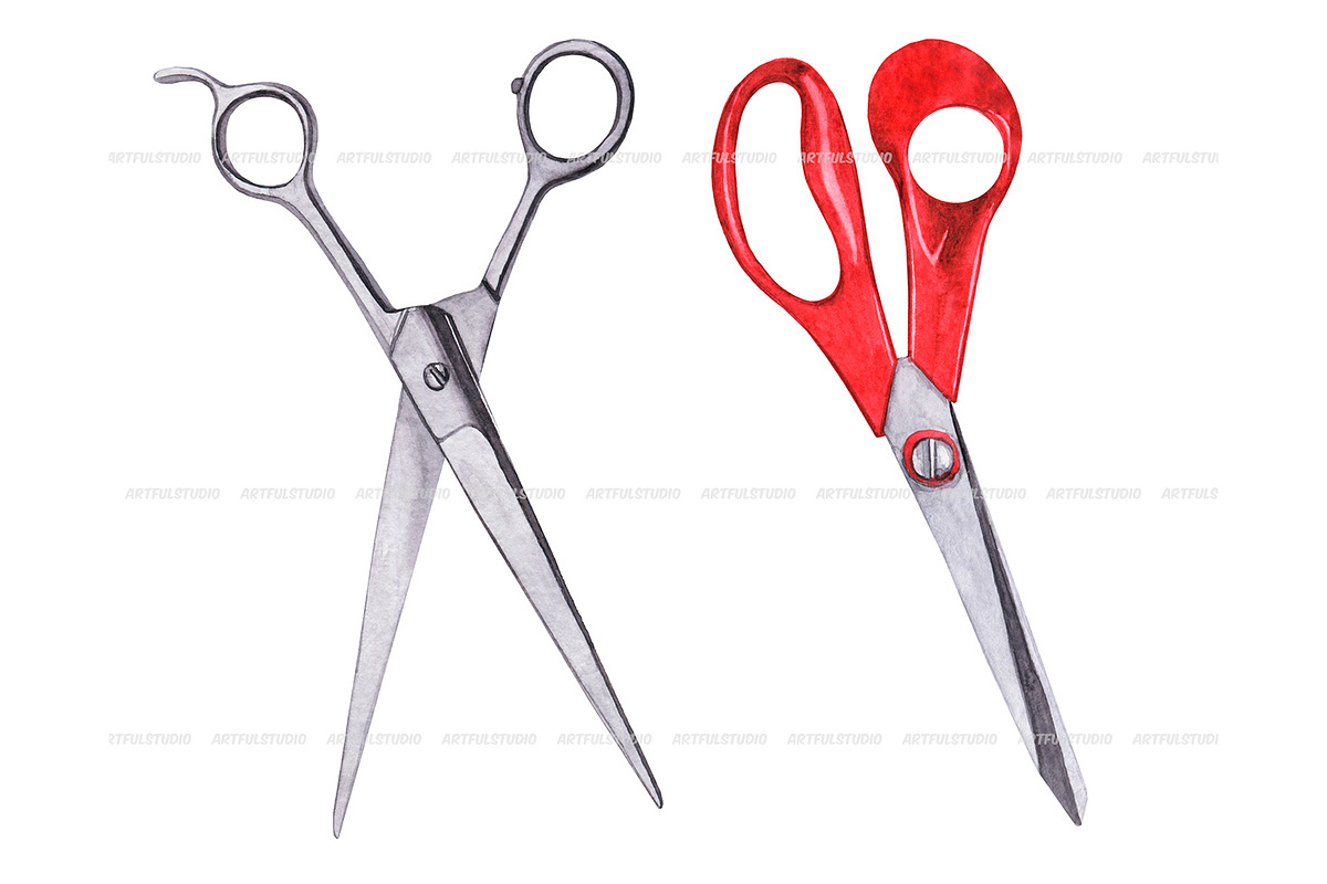 Watercolor vintage scissors clipart, an Object Illustration by ArtfulStudio (Photo 8 of 8)
