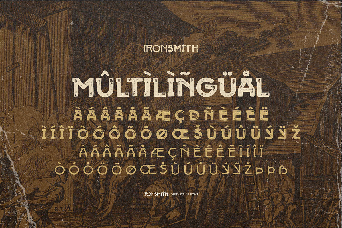 Iron Smith - Dirty Stamp Font, a Sans Serif Font by ikiiko (Photo 7 of 7)