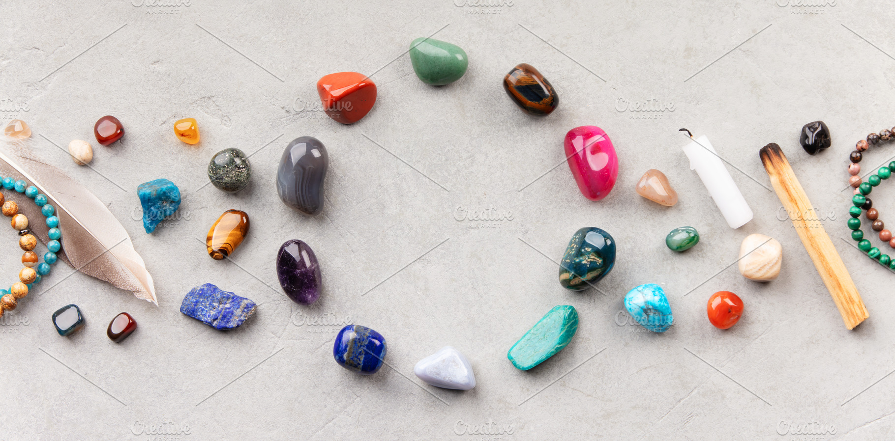 Healing Crystals and Spiritual Tools on Light Background, a Nature Photo by Natalia Klenova's Shop