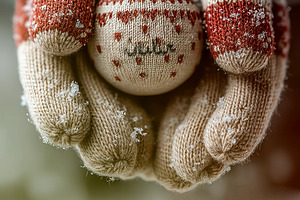 Closeup of gloved hands holding knitted Christmas ornament with, a Holiday Photo by José Manuel Gelpi
