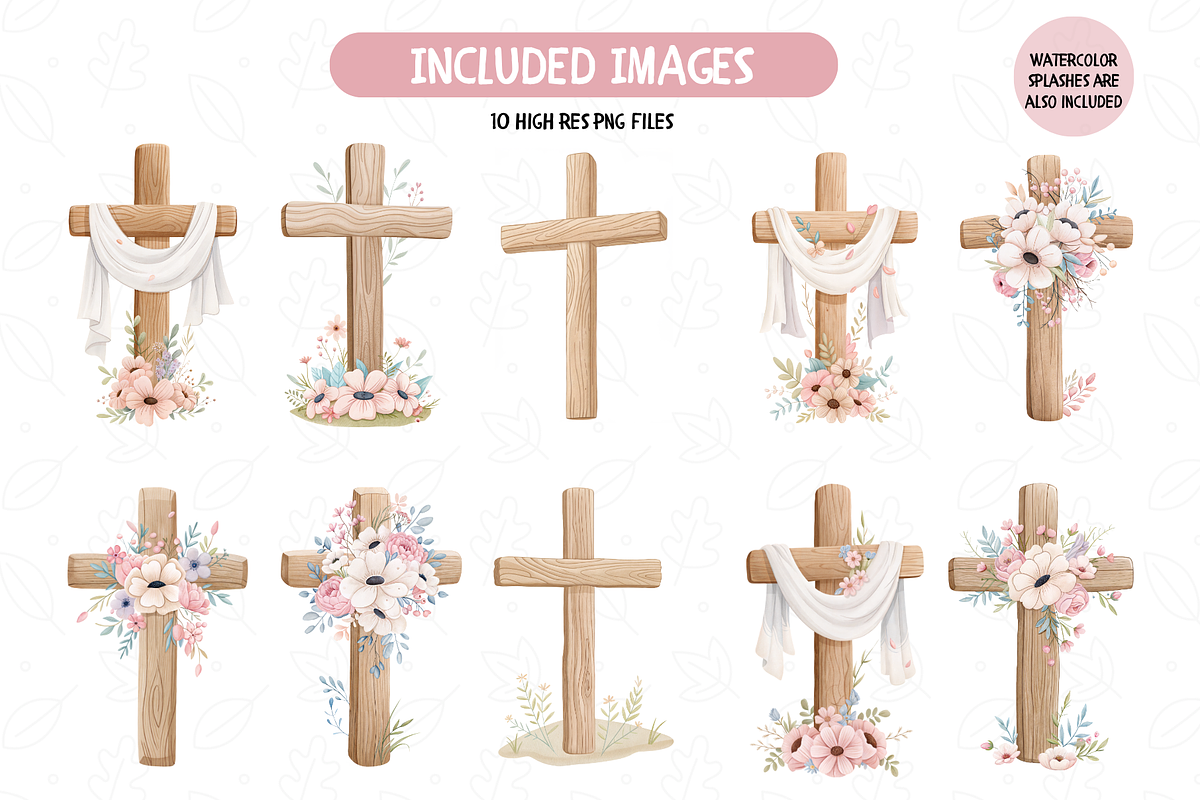Cross And Flowers Watercolor Clipart, an Illustration by TatiMockup (Photo 2 of 3)