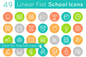 Flat Linear School Subjects Icons