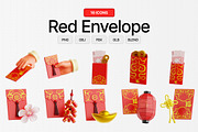 Red Envelope 3D Icon Set, an Object 3D Model by Eklip Studio (Thumbnail 1 of 3)