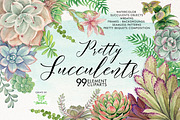 Watercolor Pretty Succulents, an Illustration by Graphobia (Thumbnail 1 of 10)