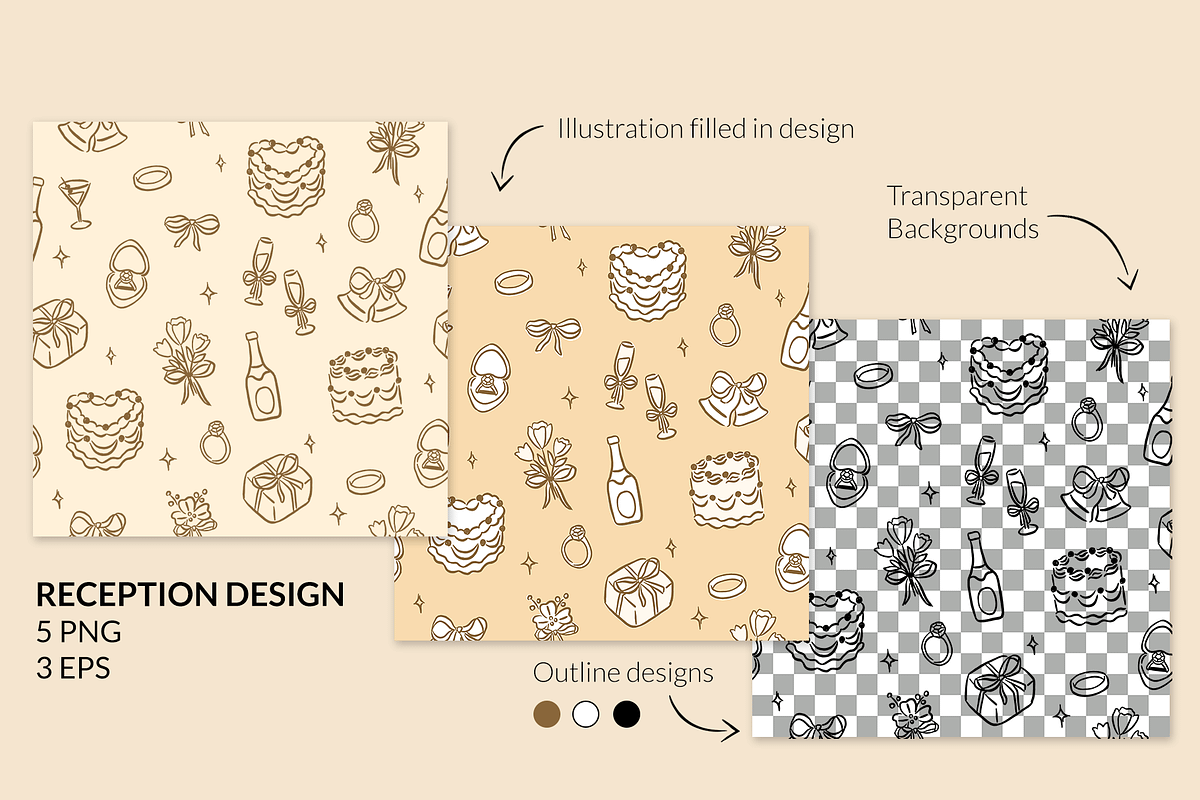 Wedding Hand drawn Pattern Set, a Pattern Graphic by CreativeChristiana (Photo 4 of 7)