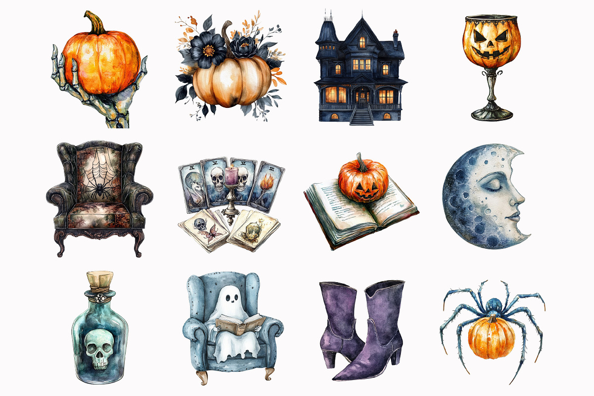 Vintage Creepy Halloween Clipart, an Illustration by Design Market (Photo 3 of 4)