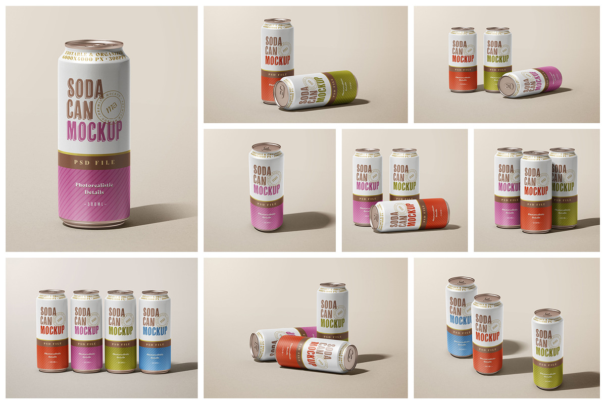 Soda Can Mockup Set, a Cups & Container Mockup by mockupatelier (Photo 2 of 12)