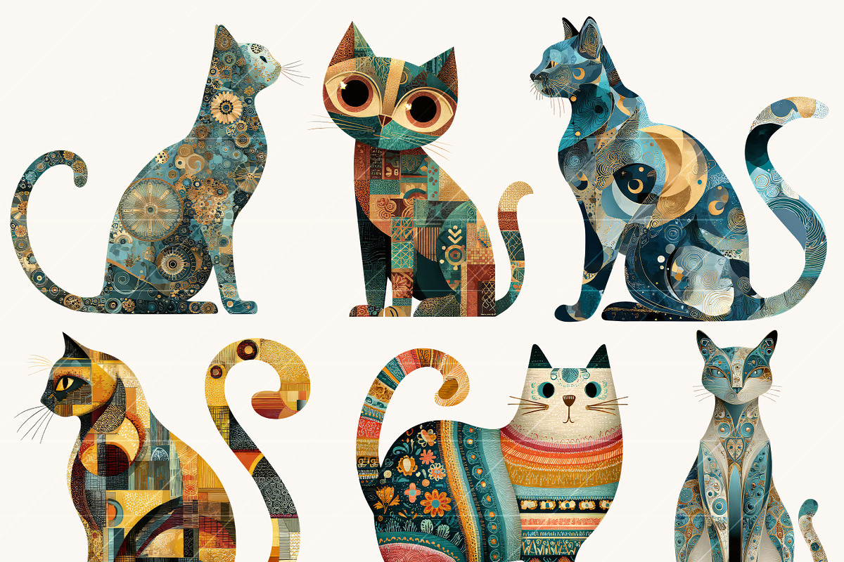 Whimsical Folk Art Cat Clipart, an Animal Illustration by Design Scotch (Photo 3 of 9)