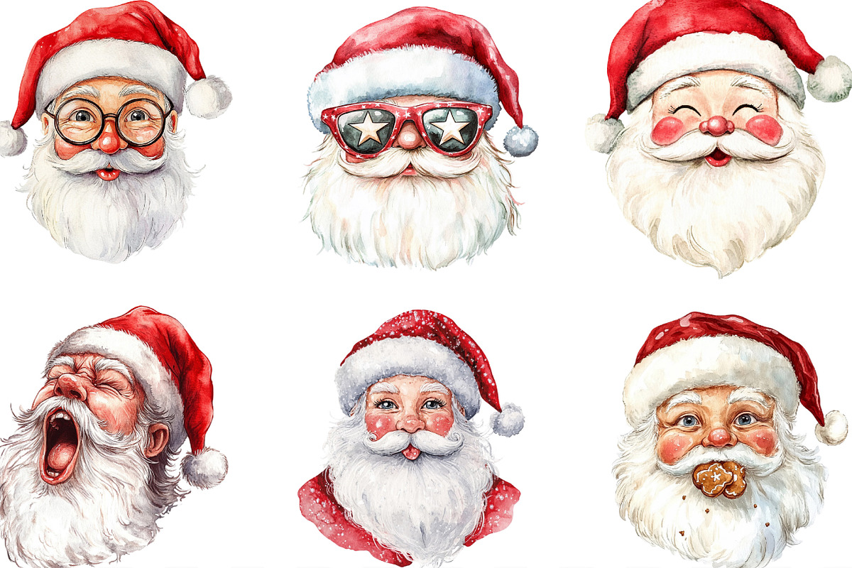 Retro Funny Santa Claus Face Clipart, an Illustration by Designking (Photo 2 of 4)