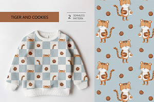 Tiger and cookies, a Pattern Graphic by Olena Kuznietsova