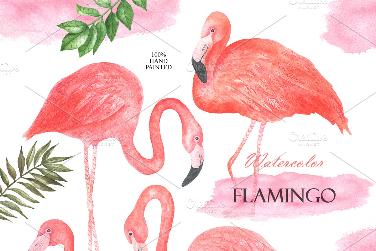 Watercolor Pink Flamingo, an Illustration by OlDm_Shop (Photo 2 of 6)