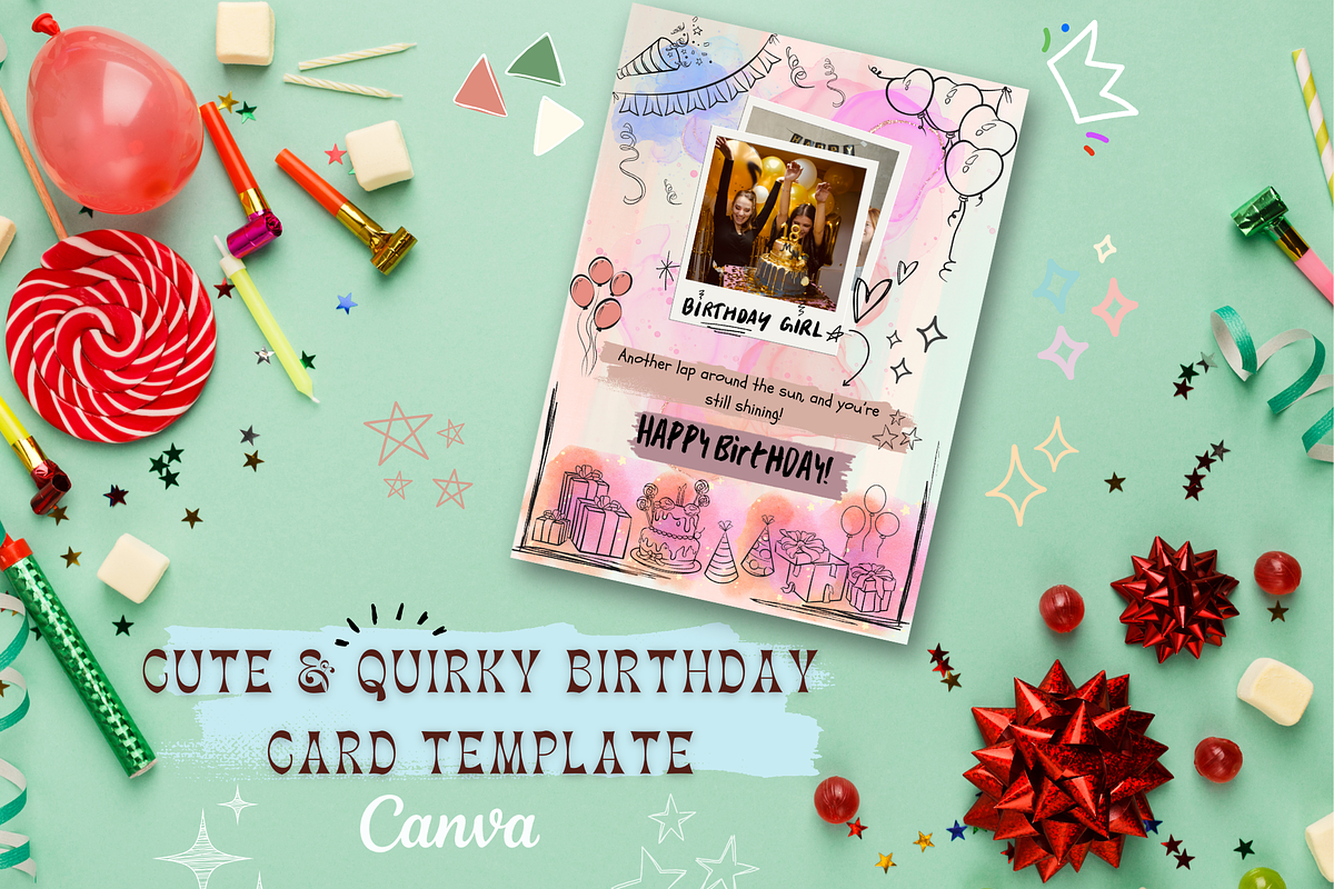 Cute & Quirky Birthday Card Template, a Card Template by WynterLife Studio (Photo 2 of 4)
