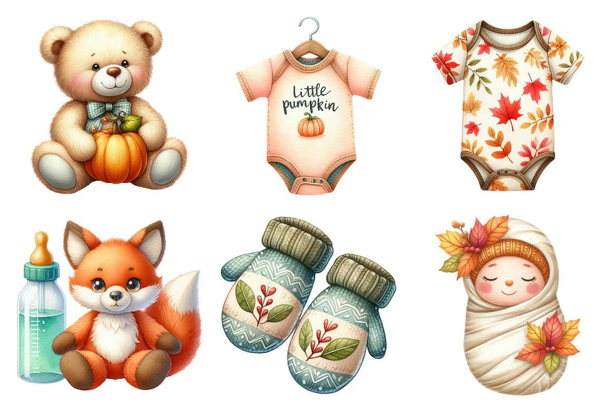 Watercolor Autumn Baby Shower Clipar, an Illustration by Daily.Designs (Photo 4 of 5)