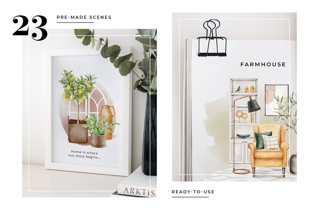 Watercolor Interior Creator, a Decorative Illustration by Kotulska (Photo 2 of 18)