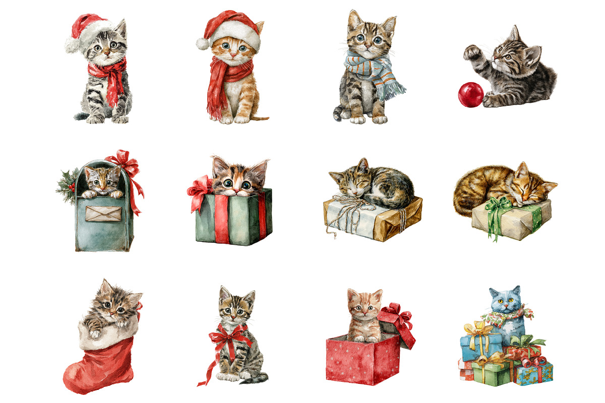Christmas Cat Clipart, an Illustration by Design Market (Photo 2 of 3)