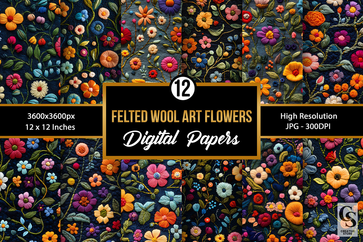 Felted Wool Art Flower Digital Paper, a Pattern Graphic by Creative Store (Photo 1 of 5)
