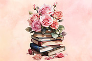 Watercolor Books with pink flower, a Seasonal Illustration by Craft Nest (Thumbnail 3 of 5)
