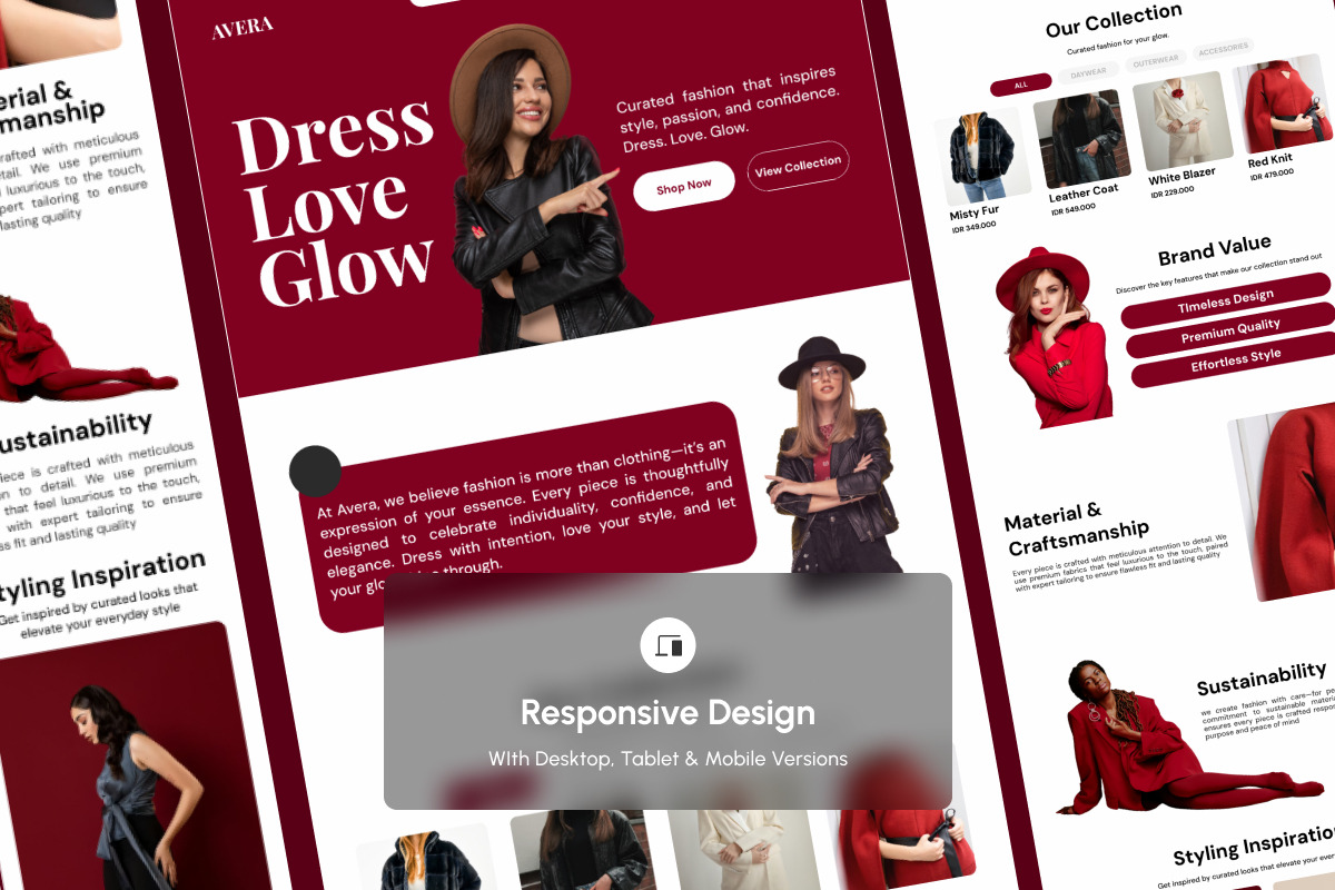 Avera - Editorial Fashion Landing, a Landing Page Template by productype1 (Photo 3 of 5)