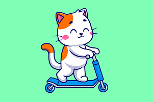 Cute Cat Playing Scooter Cartoon, an Animal Illustration by Catalyst Labs