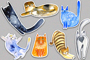 Watercolor funny cats sticker pack, an Object Graphic by NataLyaroArt (Thumbnail 2 of 6)