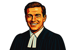 Smiling male judge in courtroom, a Person Illustration by AlexArt