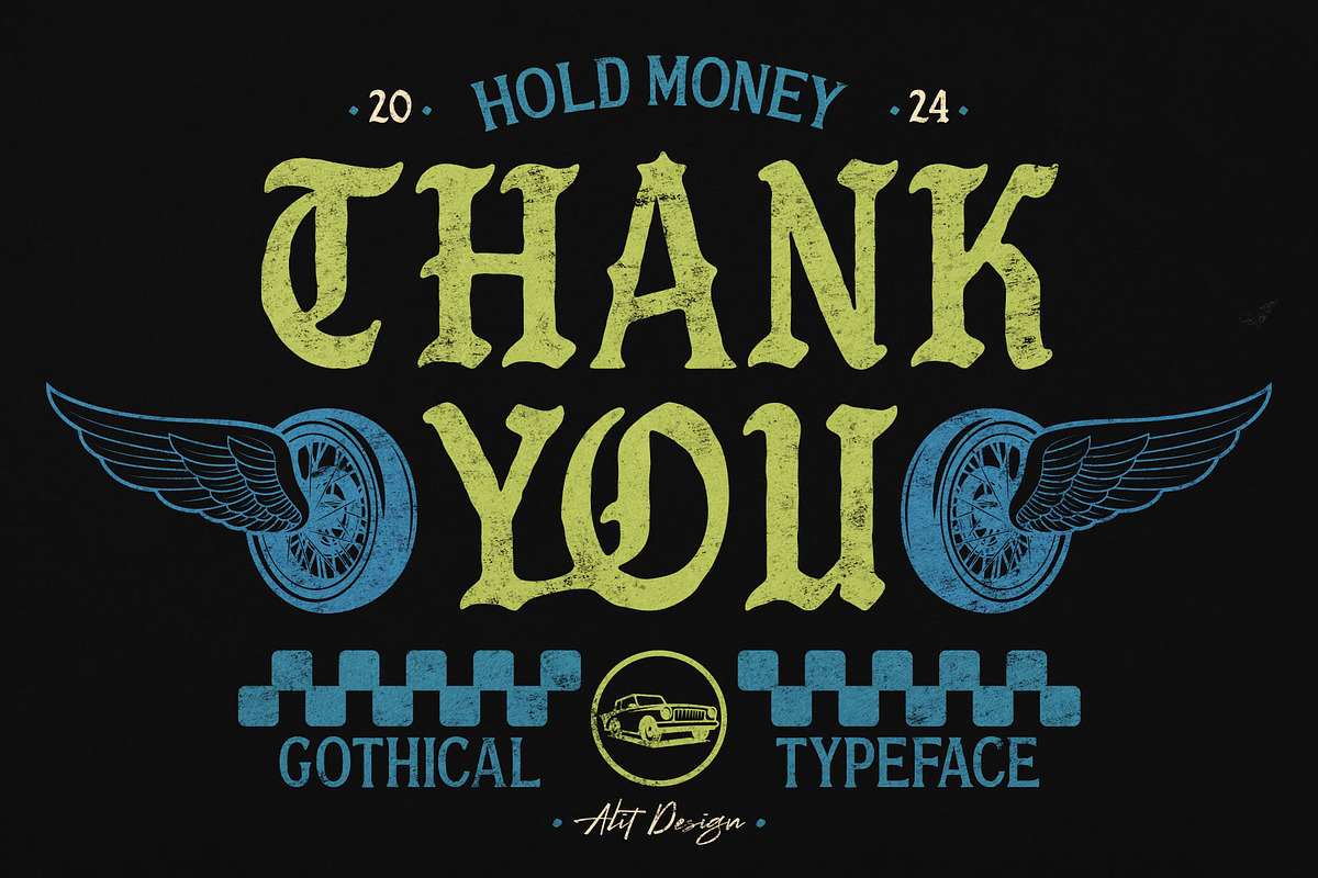 Hold Money Blackletter Typeface, a Blackletter Font by alit design (Photo 14 of 15)