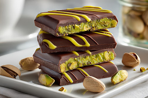 Dark Chocolate Pistachio Bars Stacke, a Photo by Pixeness Studio