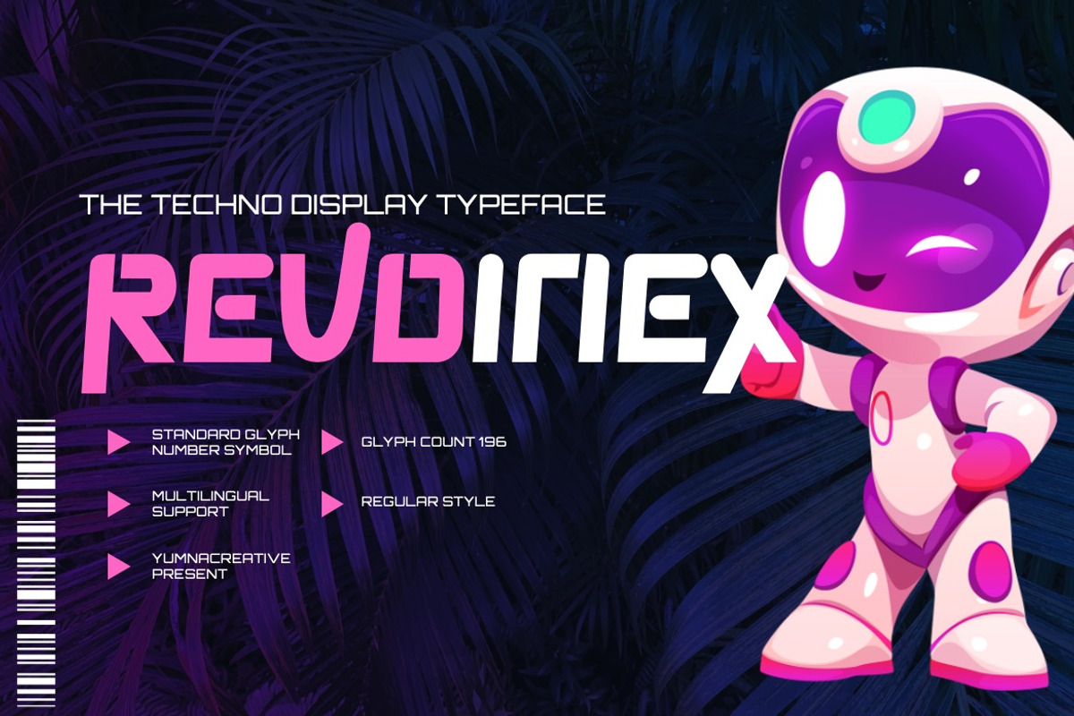Revoinex - Futuristic Display Font, a Sans Serif Font by Dhabee (Photo 1 of 9)