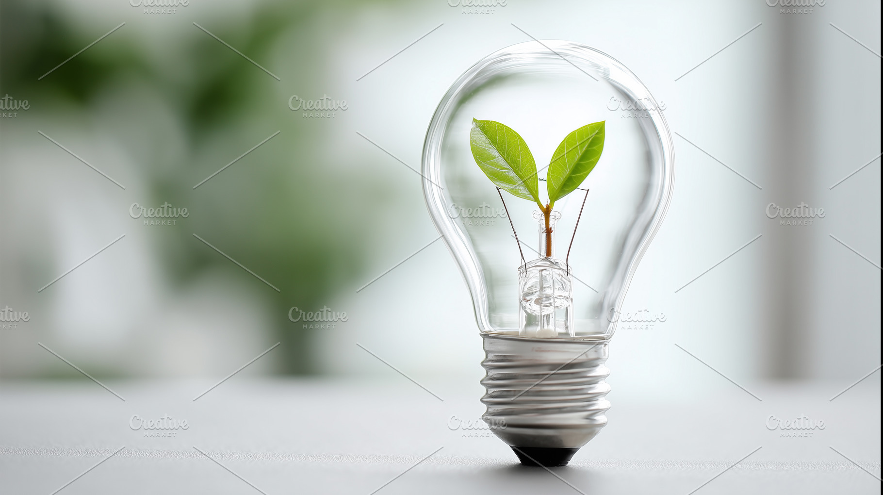 Light bulb with a green plant grow, a Nature Photo by MistyDay